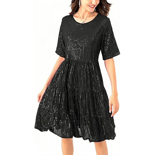 slim fit dress slacks Armani Collezioni - Black Sequin & Beaded Short Sleeve Shift Dress Sz 4 main image 1