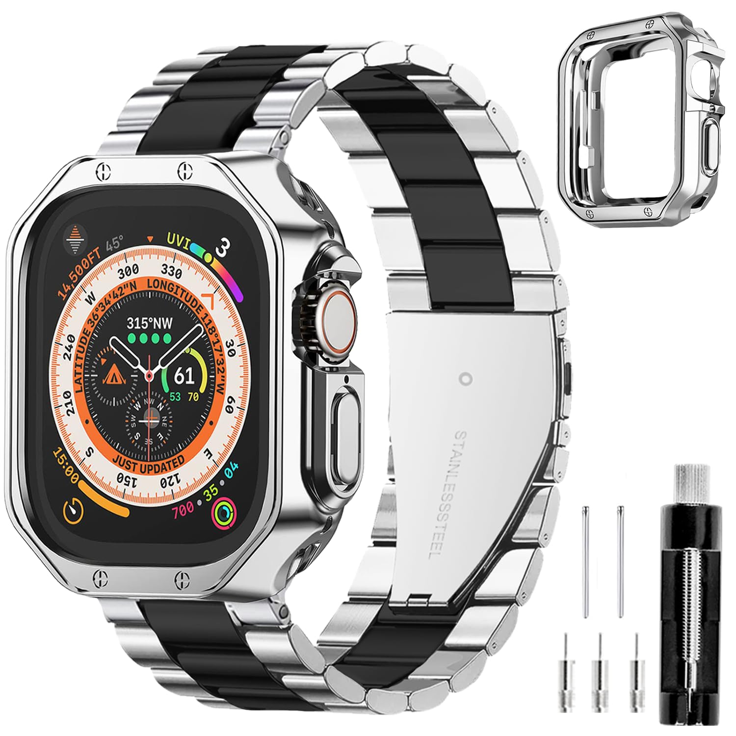 Photo 1 of REASDEN Compatible With Apple Watch Band and Case Iwatch Ultra Series 11 10 9 8 7 6 5 4 3 2 1 SE 42mm 46mm 49mm 45mm 44mm 41mm 40mm 38mm Men Women Classic Executive Classy Stainless Steel Metal Business