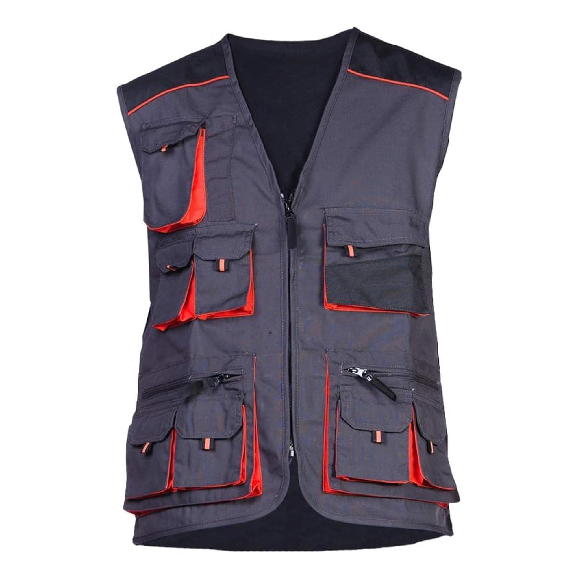 Multi pocket Waistcoat Mens Safety Work vest Black and Orange for Construction workers, Mechanics, Electricians, Quality product, M
