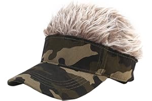 Malaxlx Mens Visor Cap Wig Adjustable Baseball Cap Golf Hats with Novelty Fake Hair