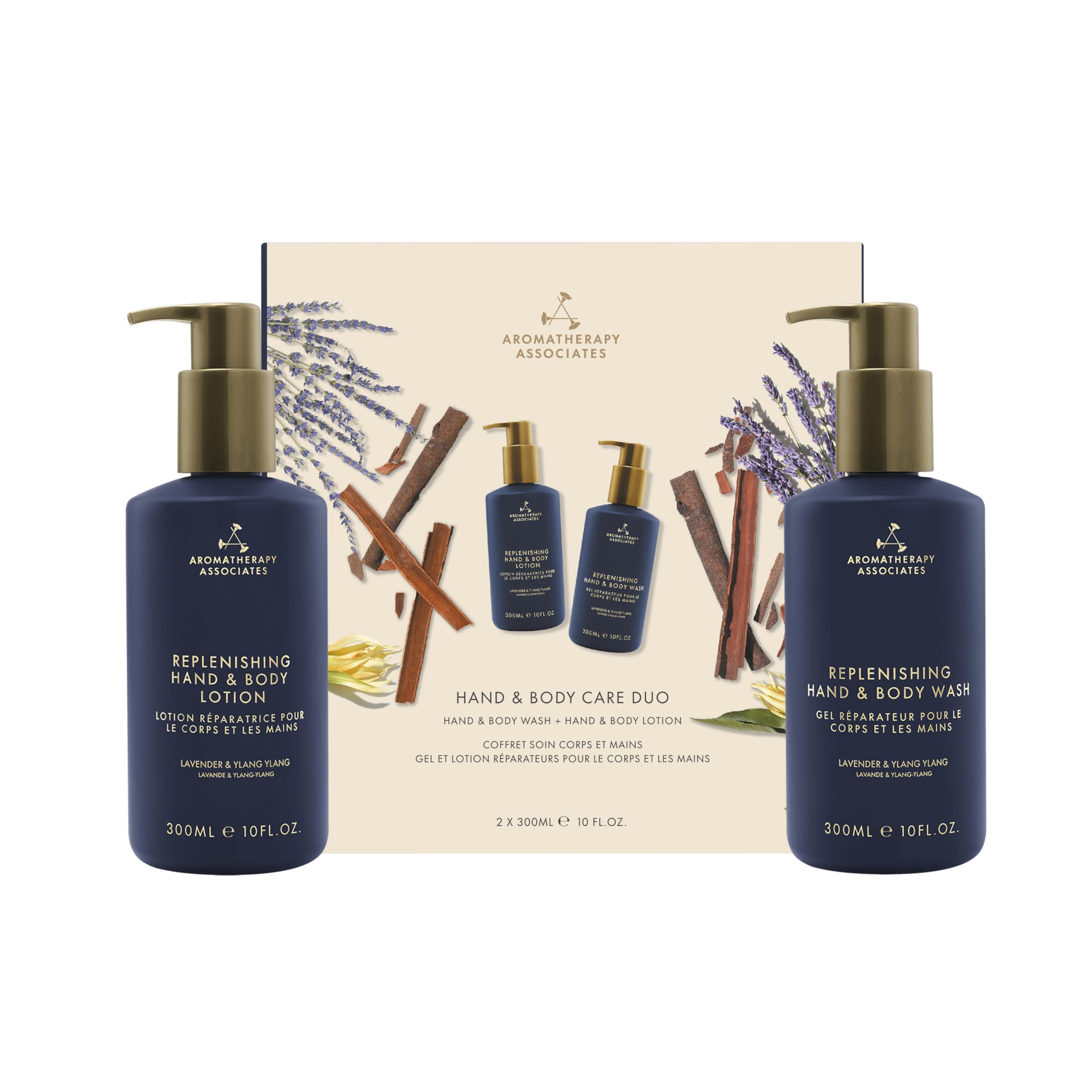 Aromatherapy Associates Washroom Collection - Replenishing Hand and Body Wash, Lotion, Shampoo, Conditioner 300ml - Enriched With Essential Oils (Replenishing Body Wash & Lotion Kit)