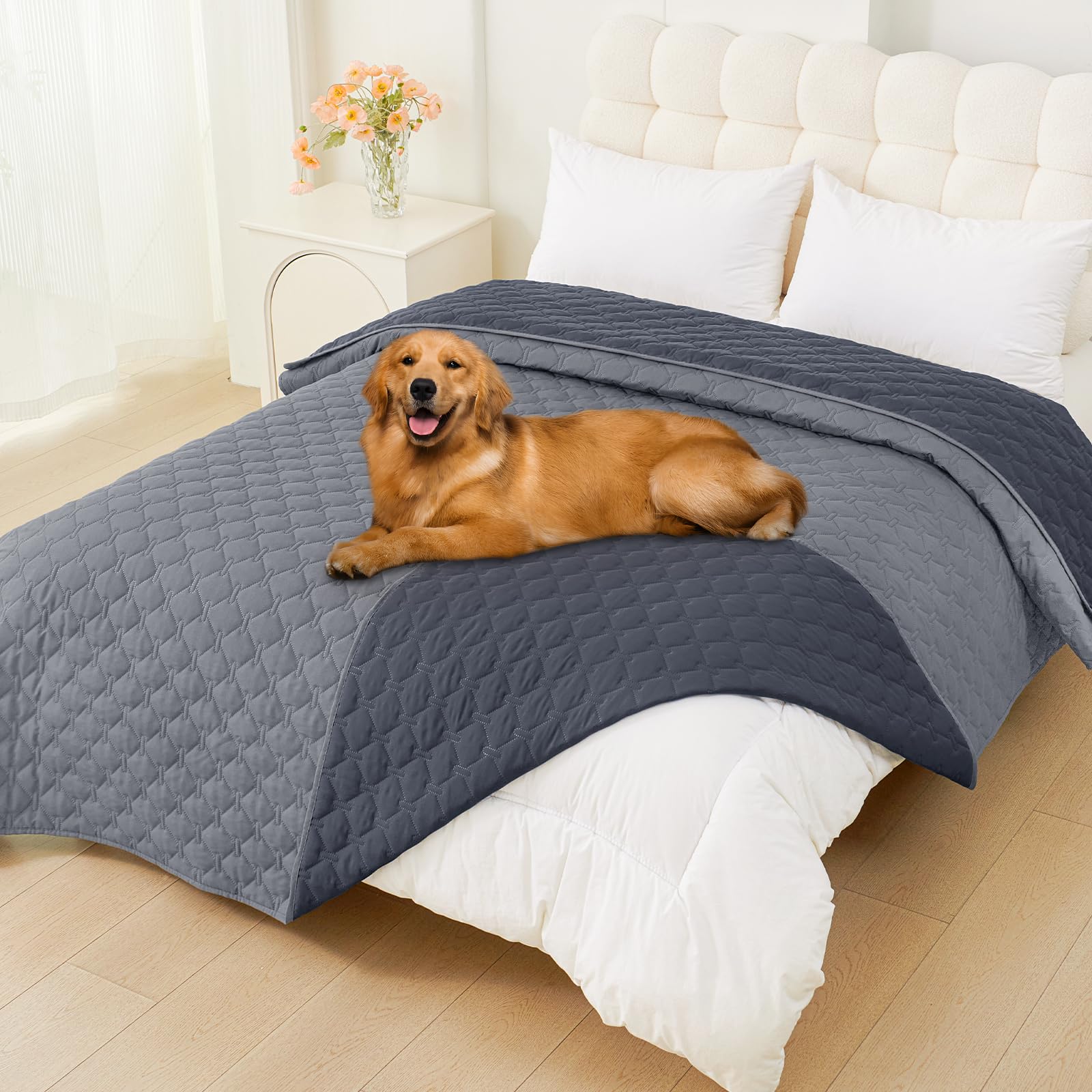 Photo 1 of Smiry Waterproof Dog Bed Cover Blanket, Soft Reversible Pet Blanket, Washable Leakproof Cats Dogs Couch Cover for Sofa, Couch, Furniture (82x120 Inch, Grey/Dark Grey)