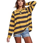 Navonta Oversized Striped Sweatshirt for Women Color Block Crewneck Long Sleeve Pullover Tops Casual Fall Workout Shirts