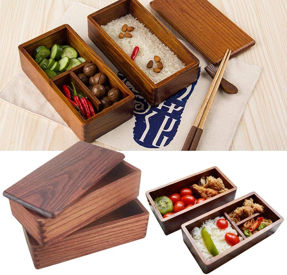 Lunch Boxes Rectangle Double Layer Wood Food Containers, Japanese Vintage Traditional Natural Square Wooden Lunch Containers Women's Men's Adult Kids Wood Bento Boxes