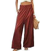 Tanming Womens Wide Leg Pants Cotton Stretchy High Waisted Palazzo Pants Daily Workout Wear Lounge Sweatpants with Pockets