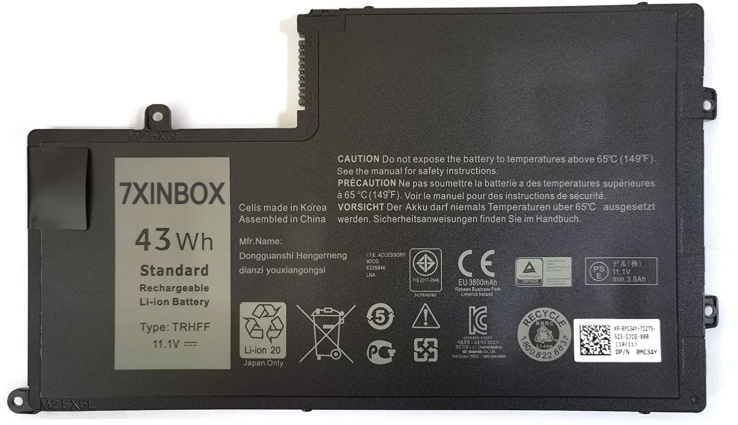 7XINbox 11.1V 43Wh TRHFF 1V2F6 7P3X9 1WWHW R0JM6 J0HDW Laptop Battery Replacement for Dell Inspiron 14 5442 5443 5445 5447 15 5542 5545 5547 5548 5557 Latitude 3450 3550