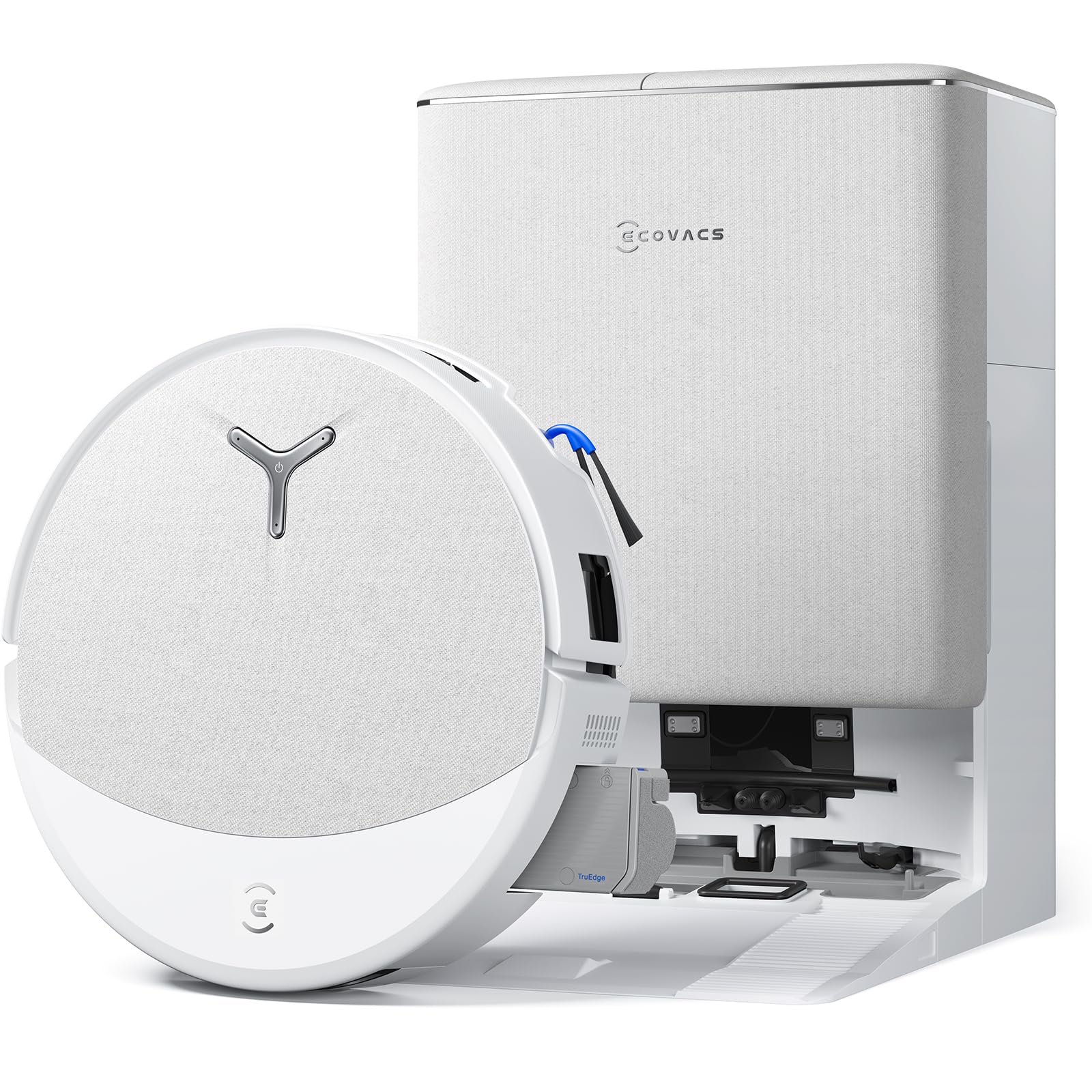 ECOVACS DEEBOT T90 Pro Omni Aspirateur Robot Laveur, 30 000 Pa, Recharge PowerBoost, OZMO Roller 3.0 avec TruEdge 3.0, Distribution Automatique de Solution de Nettoyage, Agent IA YIKO, Blanc