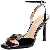 Elisabet Tang Heels for Women Square Open Toe Heeled Sandals Ankle Strap Sexy Peep Toe High Heels for Party, Prom, Wedding Dressy Shoes