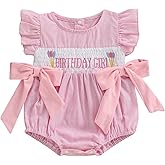 Xiaodriceee Newborn Baby Girl Half First Birthday Outfit Smocked Bubble Romper Fly Sleeve Bodysuit Cake Smash Outfit