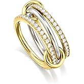 BRAYEG 14K Gold Plated Stackable Rings,3 CZ Cubic Zirconia Ring Set,Silver & Gold Stacking Rings, Multi-Link Connected,Statement Interlocking Band for Women, Hypoallergenic, Non Tarnish wedding ring