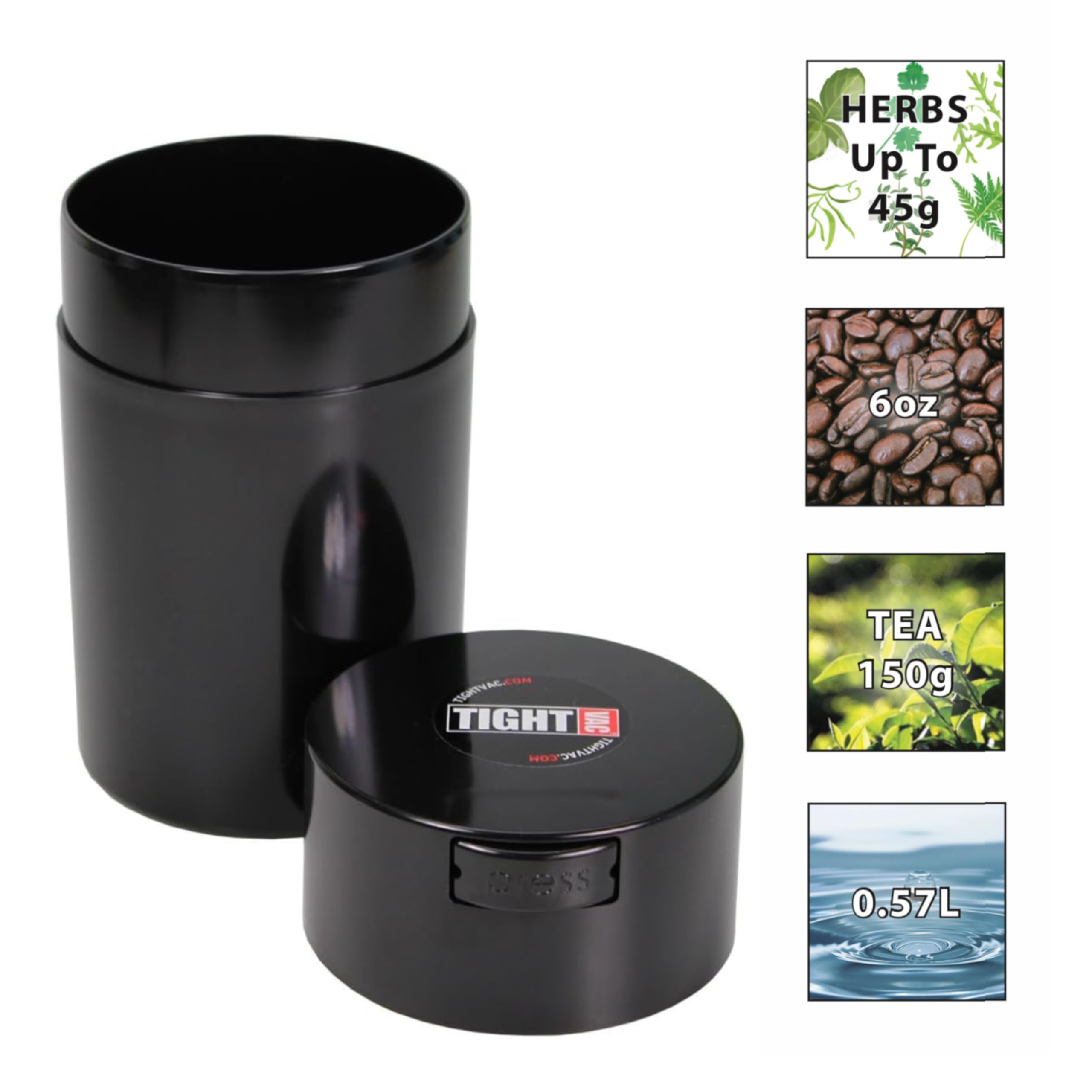Tightpac America 12-Ounce Vacuum Sealed Dry Goods Container - Black Airtight Storage - View #2