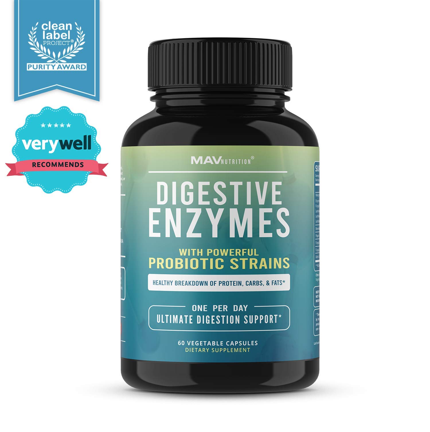 MAV Nutrition Digestive Enzymes & Probiotics, Digestion Aid with 3