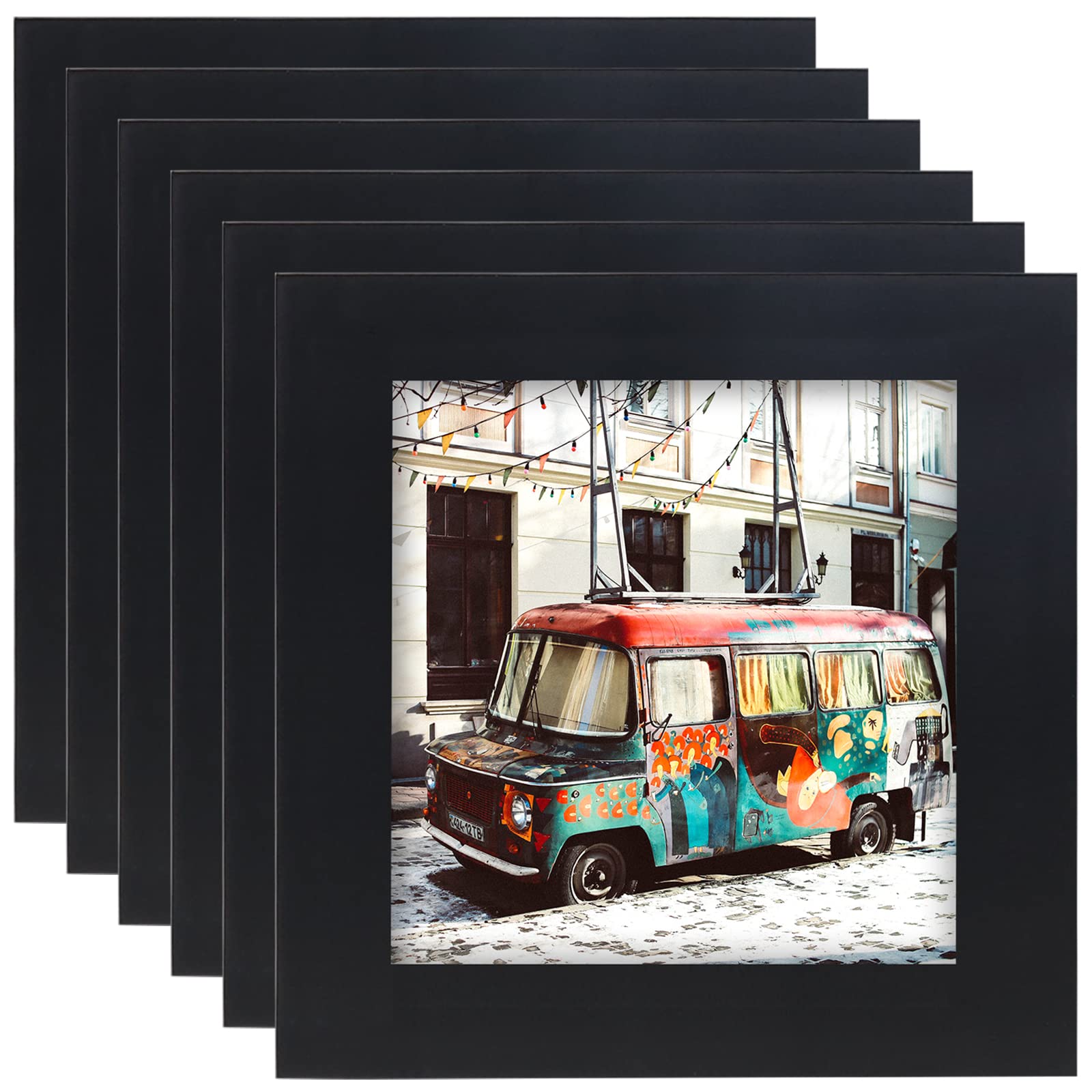 Photo 1 of 5x5 Black Picture Frames Square Classic Natural Wood 6 Pack for Wall Mounting and Tabletop Display