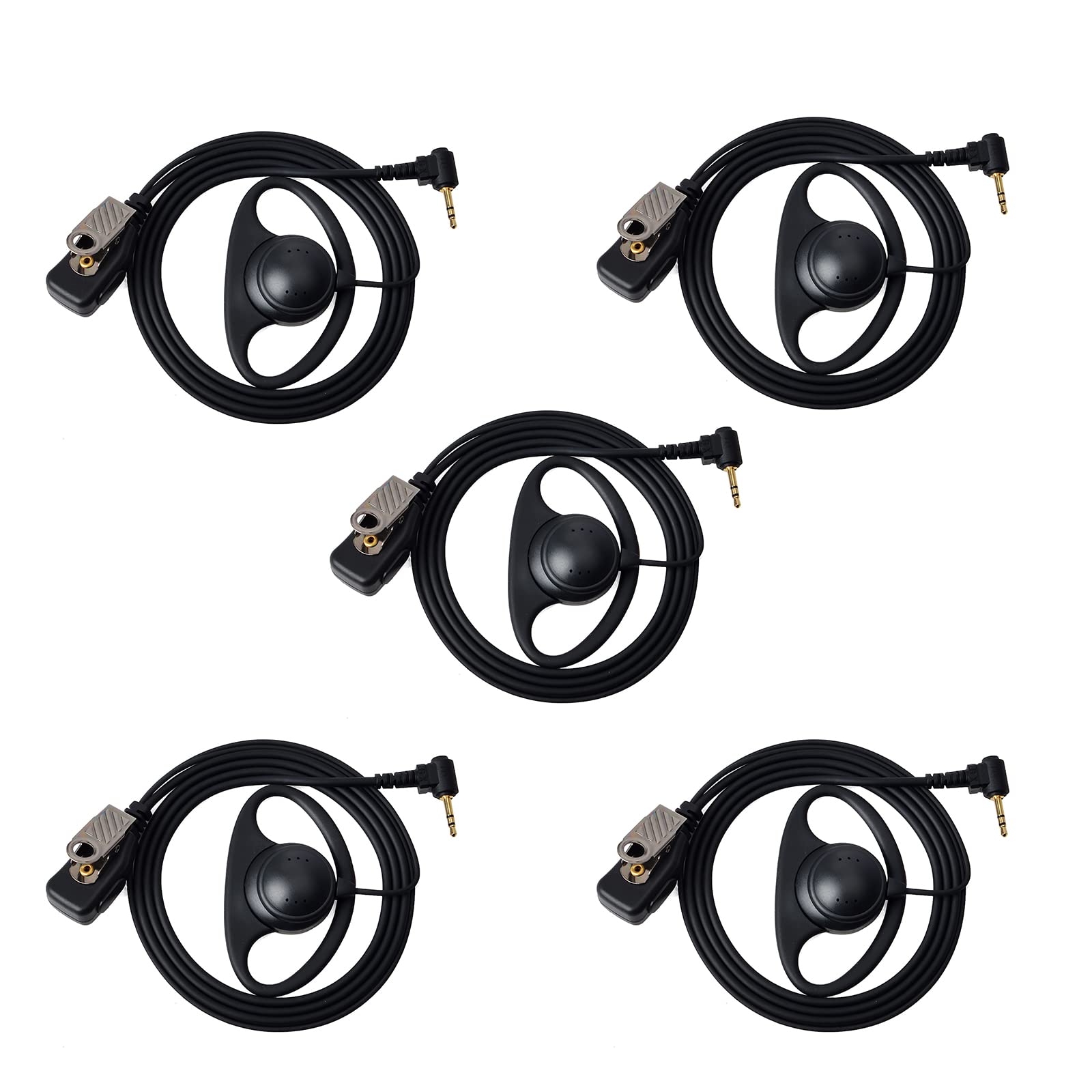 UAYESOK D Shape Headset 1 Pin 2.5mm Earhook Walkie Talkie Earpiece with Mic PTT for Motorola Talkabout tlkr T92 H20 PMR446 T42 XT180 T82 Extreme T62 T61 Cobra Police Security 2 Way Radio (5 PCS)