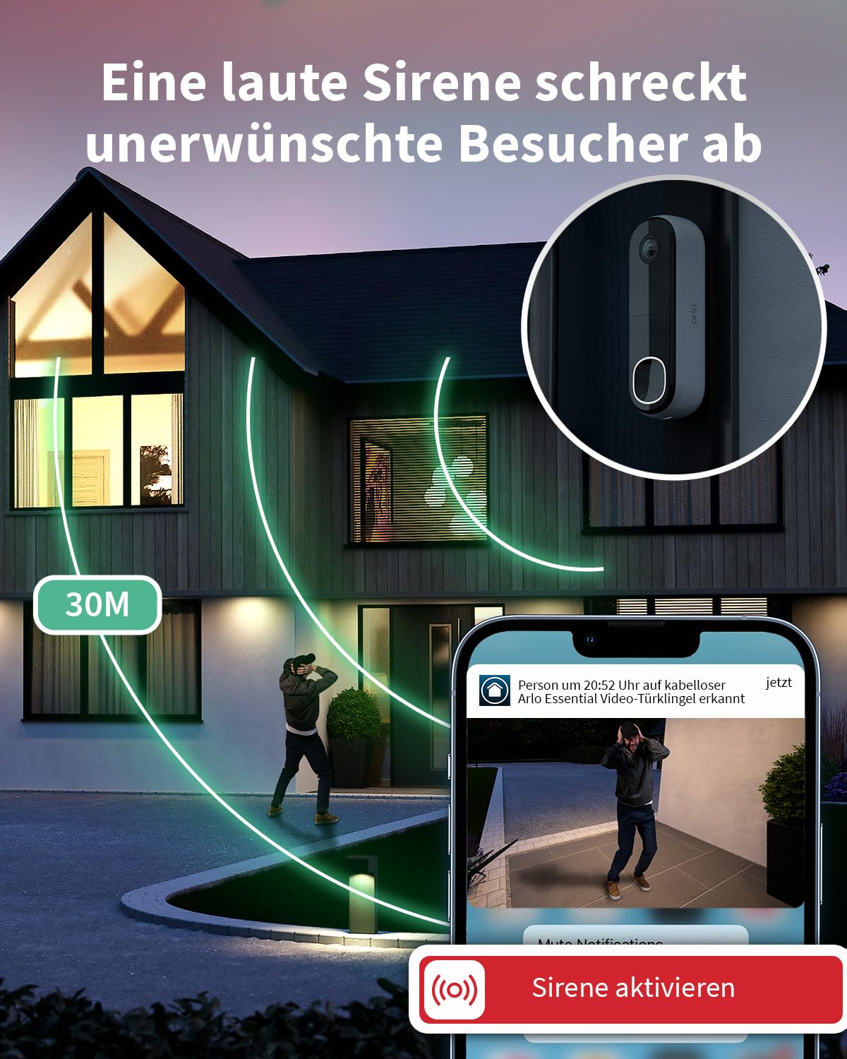 Arlo 2K HD Video Türklingel Mit Kamera Kabellos, WLAN Doorbell, Bewegungsmelder, 2-Wege-Audio, Ring Sirene, Haustür Nachtsicht, Smart Home, Alexa Kompatibel Plus Arlo Secure Plan Testzeitraum, Weiß 7