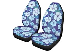 Dreaweet Blue Hibiscus Flower Car Seat Covers Hawaiian Front Seat Covers 2 pcs Set, Womens Mens Couple Vehicle Seat Protector