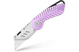 FantastiCAR Folding Utility Knife, Sturdy Metal Box Cutter with Extra 5 Blades, Quick Blade Change, and Preminium Gift Packaging, for Cardboard Opener, Paper Cutter (Purple)