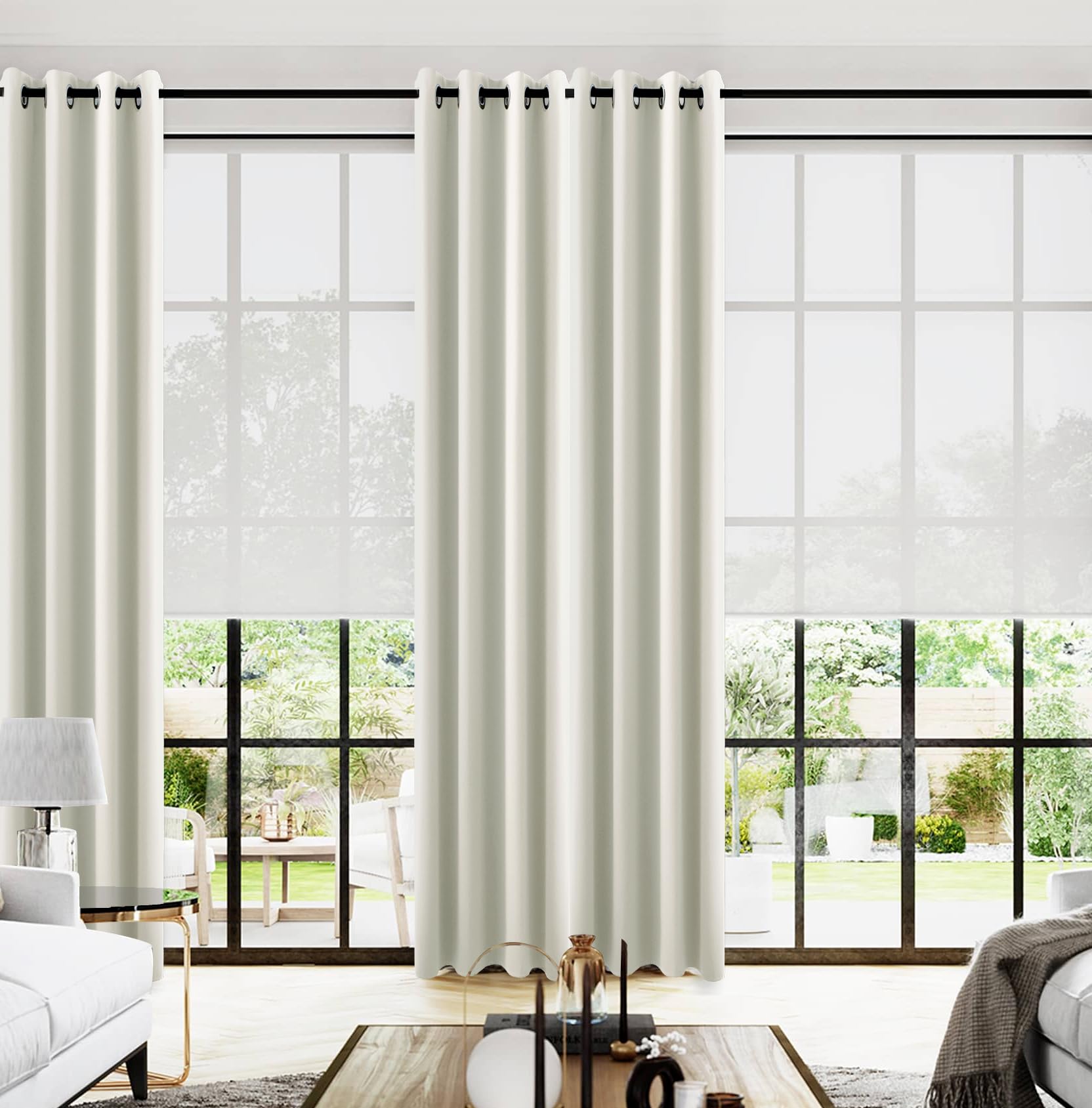 Photo 1 of 102 Inch Extra Long Curtains for Bedroom Living Room,Blackout Room Darkening Grommet Thermal Thick Luxury Curtain Drapes for Sliding Glass Patio Doors,Set 2 Two Panels,102 In Length,Ivory/Cream Beige