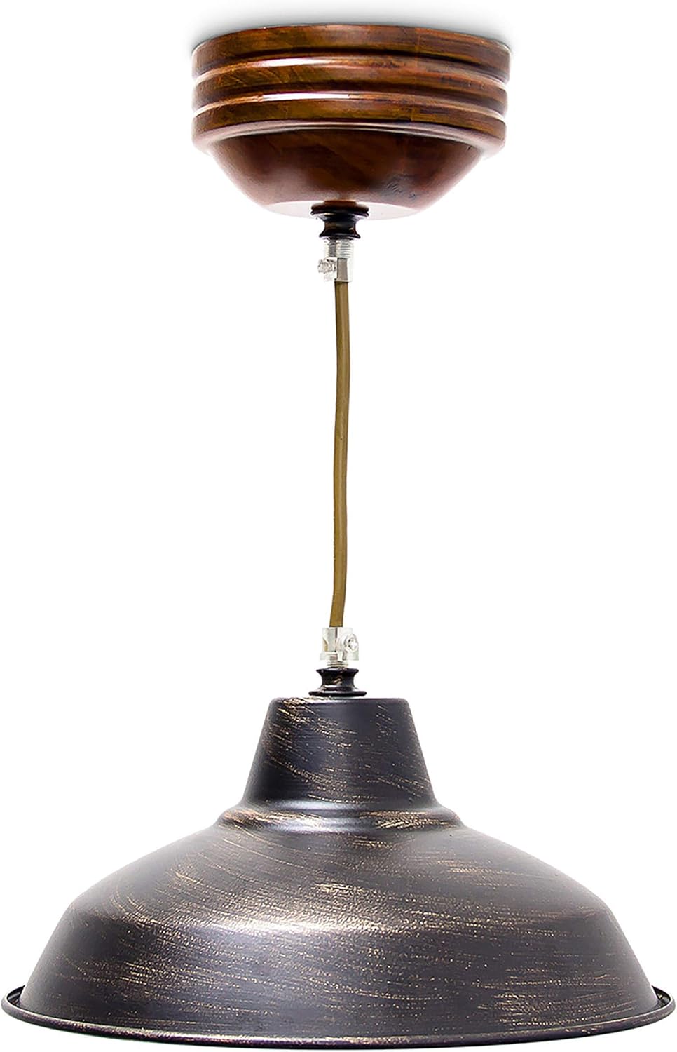 Relaxdays Industrial Hanging, Mahogany Real Wood, Ceiling, Pendant, Adjustable Height, Laquered Metal Lamp, E27, Brown