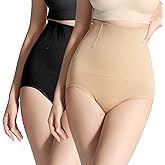 KAKAPEOPLE 2-Pack Women's Tummy Control Shapewear Panties High-Waist Body Shaper Underwear Slimming Briefs