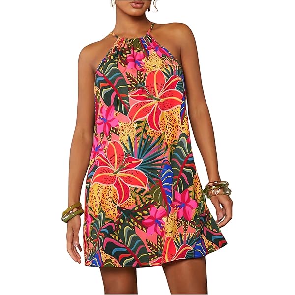 SweatyRocks Women's Cut Out Striped Halter Dress Boho Bodycon Mini Dresses  Multicolor Small at Amazon Women's Clothing store