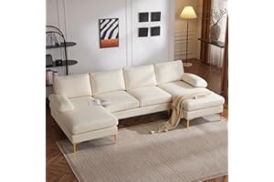 Karl home Convertible Sectional Sofa 110" U-Shape Sofa Couch 4-Seat Couch with Chaise Fabric Upholstered for Living Room, Apartment, Office, Beige