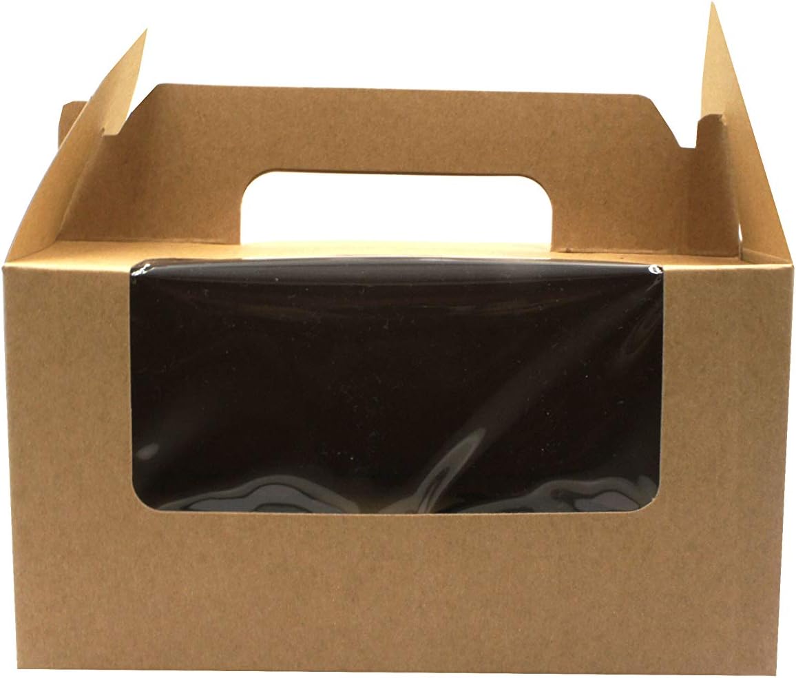 White/Brown Bakery Cupcake Box with Display Window & Cupcake Insert fits 2 Standard Size Cupcake with Handle, Set of 15 (brown)