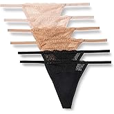 Amazon Essentials Women's Peached Microfiber with Lace Trim G-String, Pack of 6