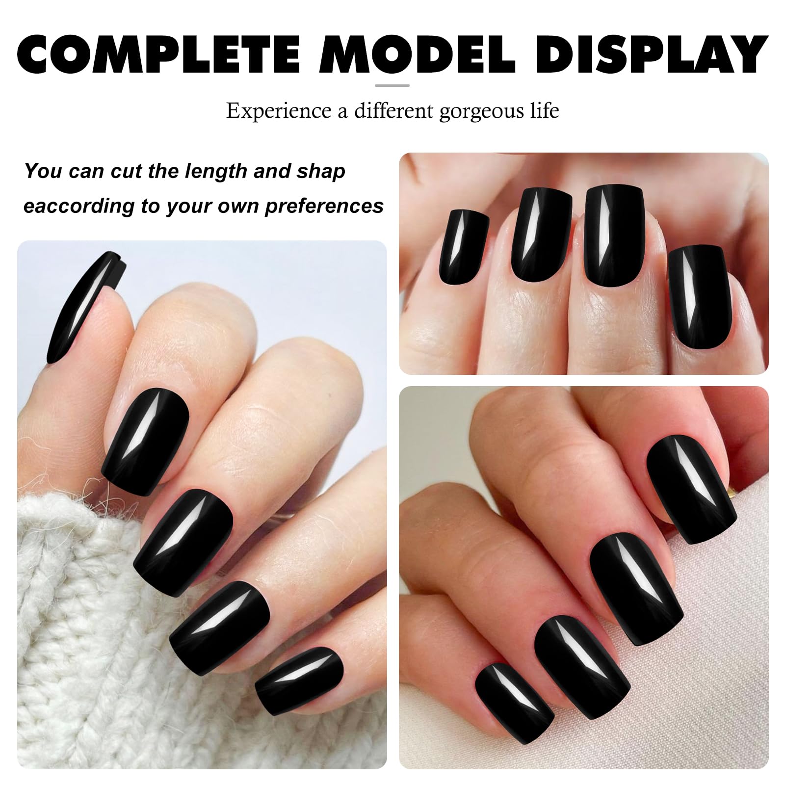 LoveOurHome 240pc Black Press on Nails Medium Square Fake Nails Press ons Square Nail Tips Gel False Nails Colored Presson Artificial Fingernails & Glue Adhesive Tabs Women Girls Manicure Decor - Image 6