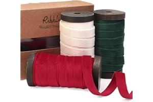 Ribbli Red White Green Velvet Ribbon 3 Rolls Double Faced 3/8 Inch 18-Yard with Wooden Spool Use for Christmas Tree Ornaments Gift Wrapping Wreath Decoration Wedding Boutonnieres