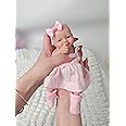 MYREBABY 7" Reborn Baby Doll Silicone Full Body Miniature Realistic Newborn Doll Lifelike Eyes Open Smile Baby Girl Looking Real with Pink Dress Accessories for Kids Birthday Gift