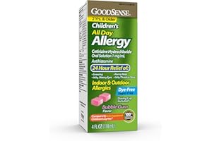 GoodSense Children's All Day Allergy Relief, Cetirizine Hydrochloride Oral Solution 1 mg/mL, Bubble Gum Flavor, Dye Free, Sugar Free, 4 Fluid Ounce
