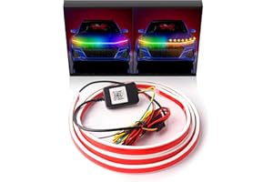 StoneBanks Car Dynamic Scan Start Up Hood Light Strip,RGB Multicolor Flexible Daytime Running Lights with Amber Turn Signal Lighting App & Remote Control 59"