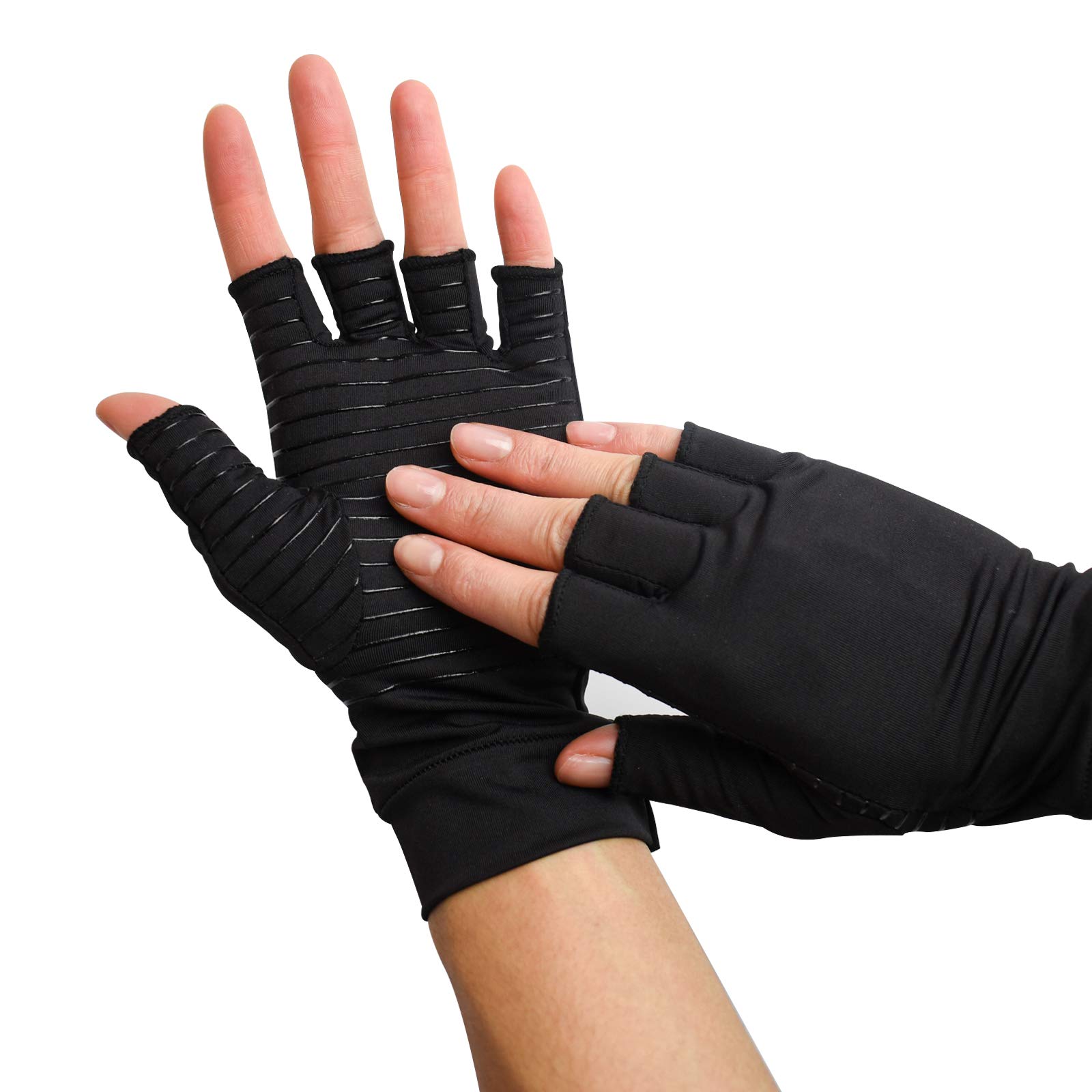 TRIXES Compression Gloves - Copper Infused, Insulating, Fingerless, Medium Size, Black