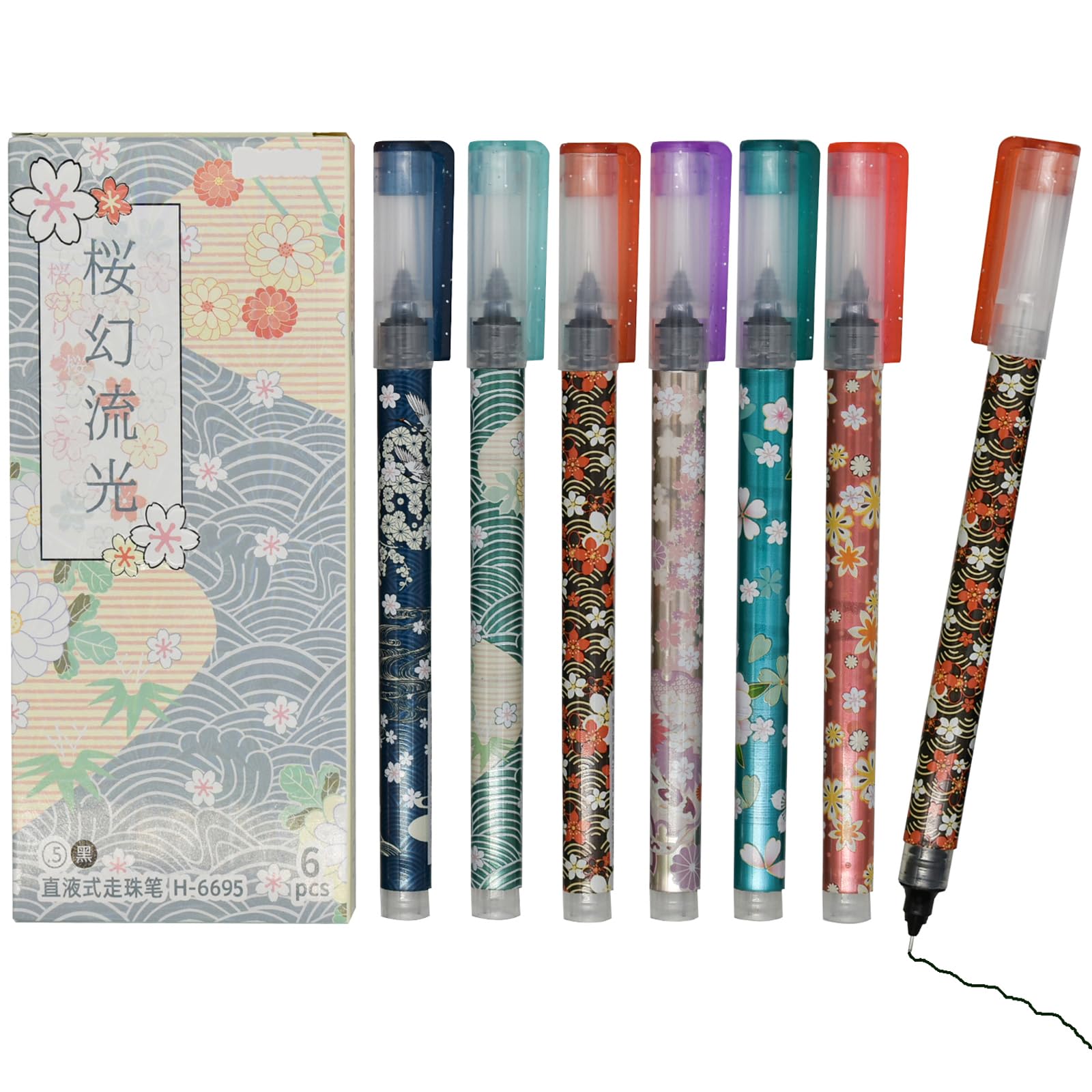 Photo 1 of Maydahui 12 PCS Cherry Blossom Liquid Pen Novelty Flower Rollerball Gel Pens Romantic Floral Printing Pen Quick Dry Black Ink for School Women Office Party