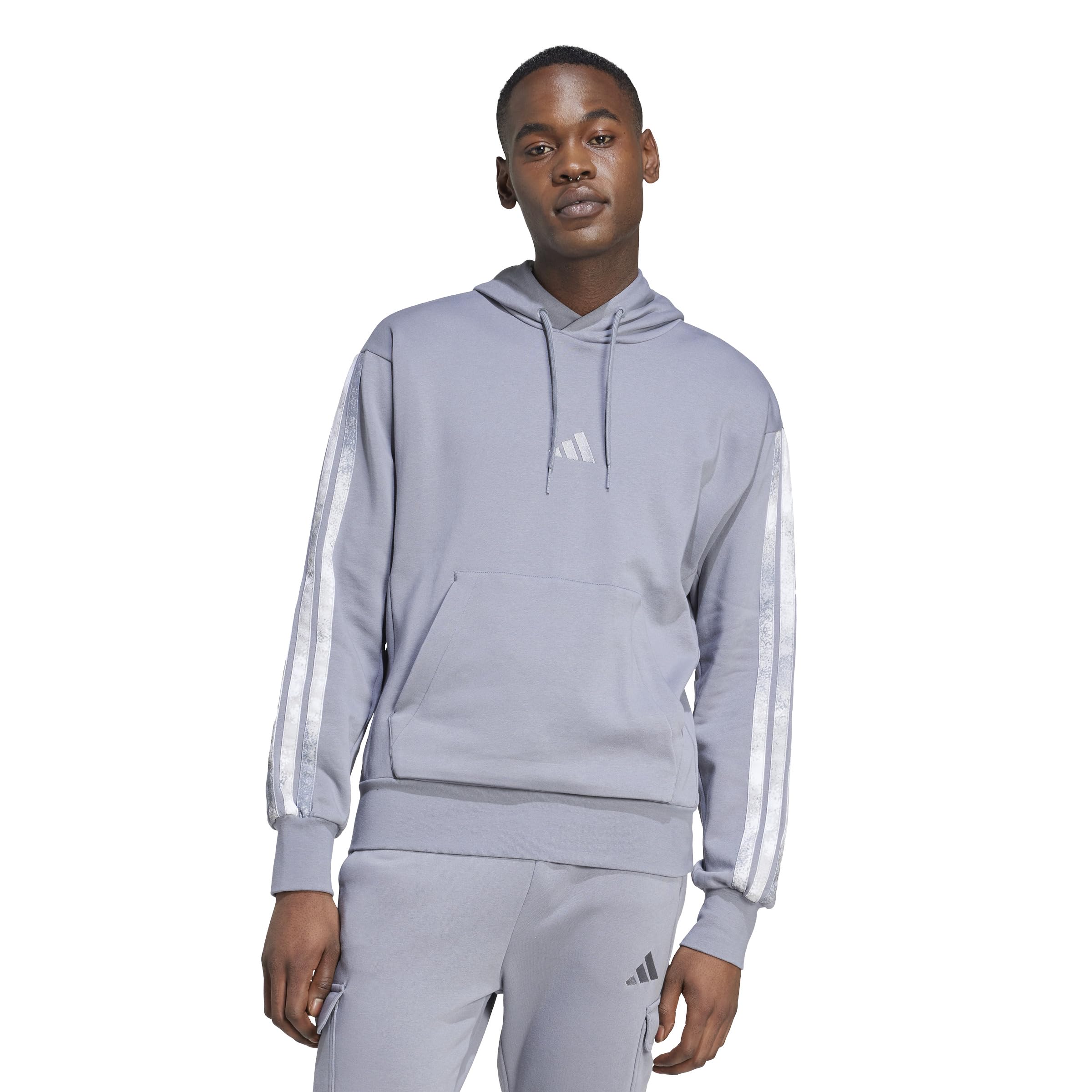 adidas Men’s All Over Printed Colorblock Hoodie, Grey/Multicolor/White, X-Large