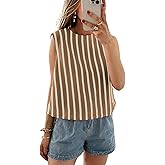 Xiaoxuemeng Womens Striped Top Sleeveless Cotton Tank Top Crewneck Casual Summer Vests