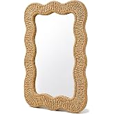HLiikuikin Scalloped Rectangle Rope Frame Wall Mirror Boho Decor Small Hanging Mirror for Bedroom Bathroom Entryway Farmhouse Vanity Home Wall Accent