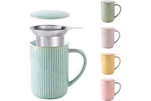 Yundu 15.5oz/470ml Flambe Blue Ceramics Teacups with Infuser and Lid, Loose Leaf Tea Cup