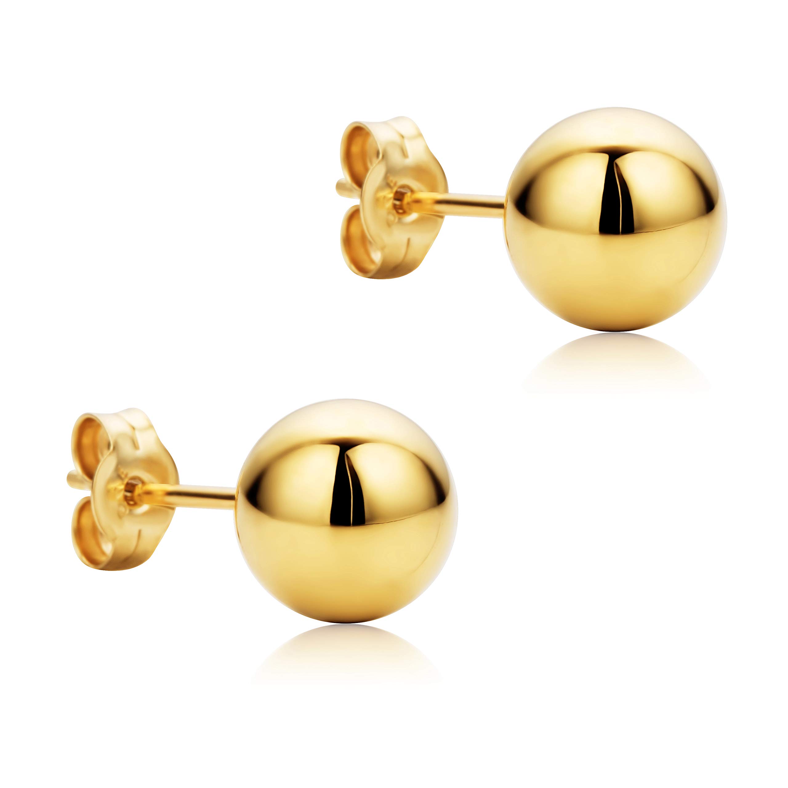 Orovi Earrings for Women –18 Carat (750) Yellow Gold –18 ct Solid Gold Studs, Ball Studs 7mm, Hypoallergenic Earrings, Womens jewellery, with elegant Jewellery Box