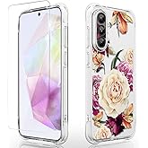 Osophter for Samsung Galaxy A36 5G Case: Women Girls Flower Floral with Screen Protector Flexible TPU Rubber Phone Cover Case for Samsung Galaxy A36 5G(Purple Flower)