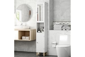 SogesHome Tall Bathroom Cabinet Slim Storage Cabinet with Mirror Narrow Side Floor Organizer with Adjustable Shelves Space Sa