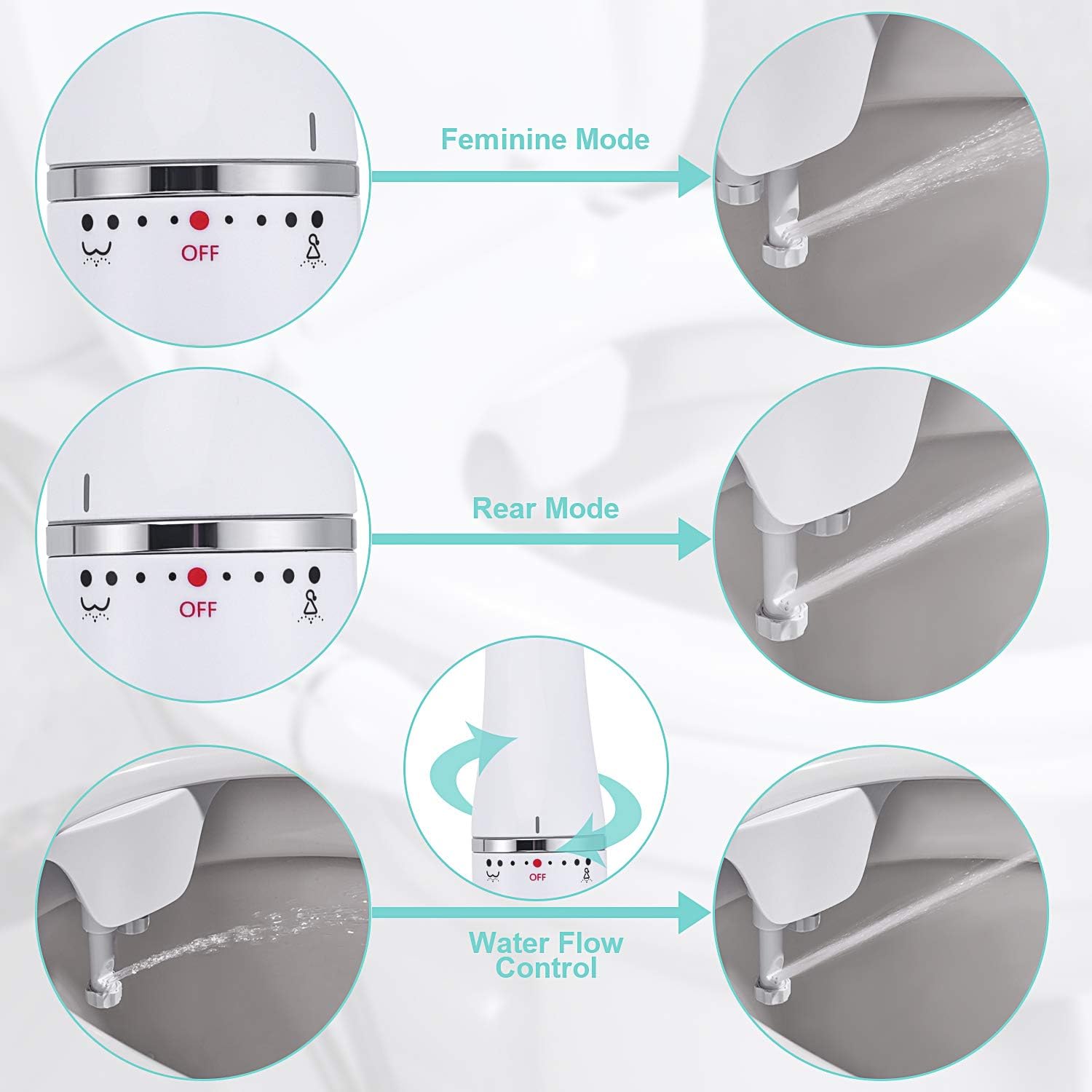 SAMODRA Ultra-Slim Bidet Attachment, Non-Electric Dual Nozzle (Frontal & Rear Wash) Adjustable Water Pressure Fresh Water Bidet Toilet Seat Attachment with Brass Inlet, Easy to Install (White) - - 