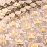 NITIME 30Pcs Clear Tealight Candle Holder with 32pcs Tea Light Candles, Ribbed Votive Candle Holders Glass for Table Centerpiece, Wedding Decor, Home and Holiday Decor