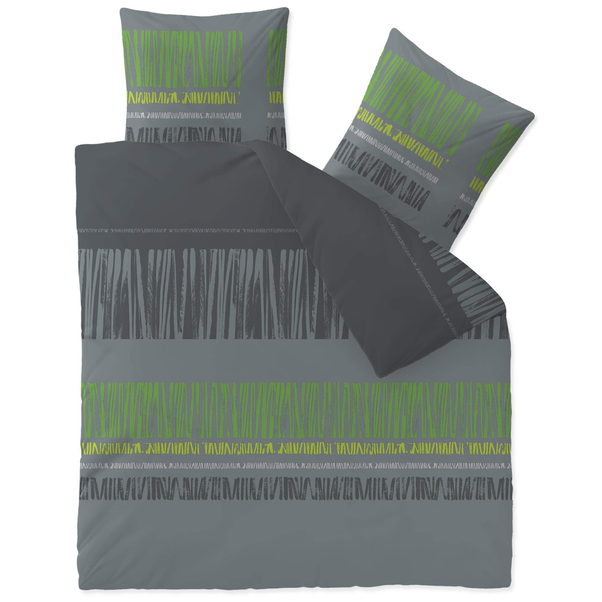 CelinaTex Touchme Flannelette Bed Linen Cotton Duvet Cover Anni Grey Black Green, Cotton, grey, 200 x 200 cm