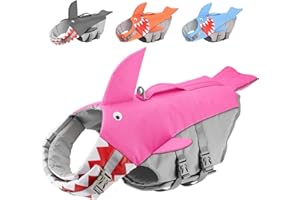 BOTEWO Dog Life Jacket Swimming Vest: Shark Dog Life Vest for Medium Dogs, Adjustable Ripstop Pet Life Preserver for Swimming Boating - with Reflective Stripes & Rescue Handle (Pink)