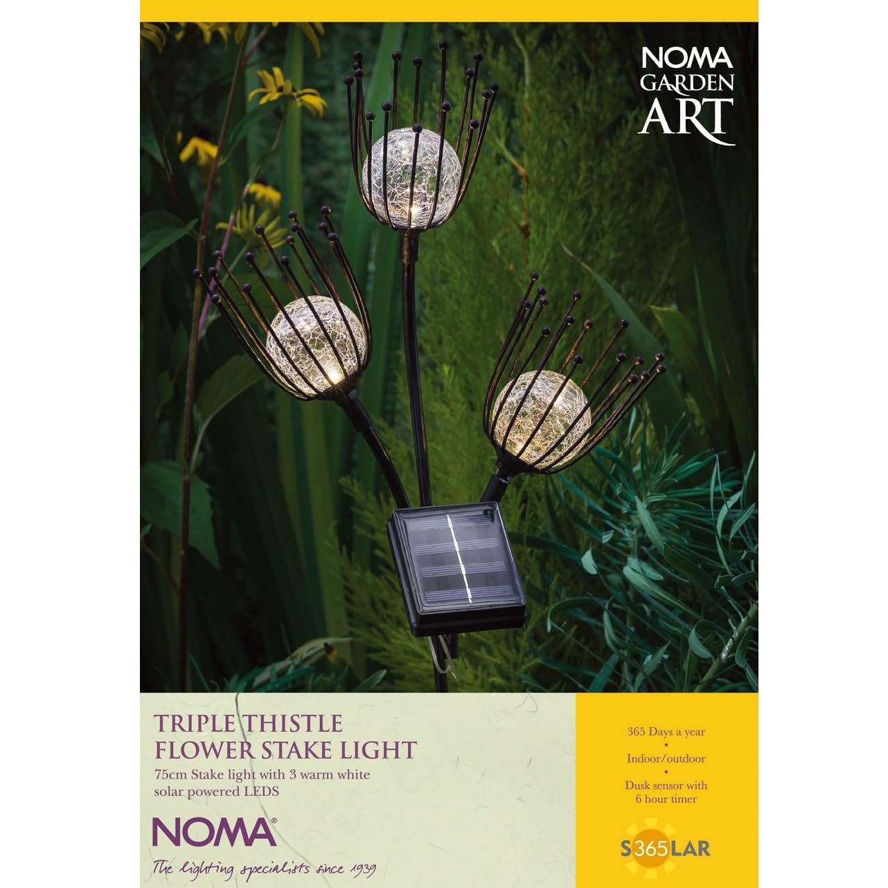 NOMA Solar Triple Thistle Flower Stake Light, 3 Warm White LED's, 75 cm (Pack of 1)
