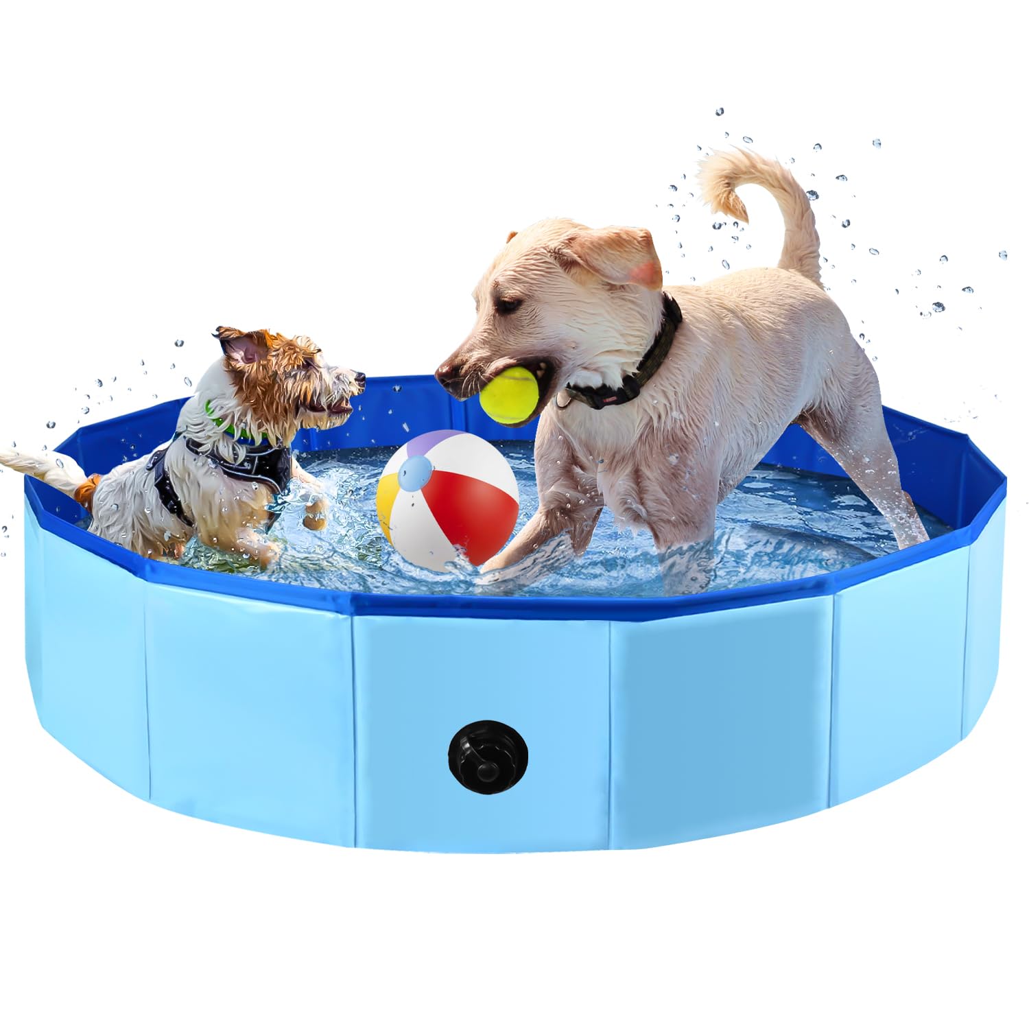 Foldable Dog Pool 100x30cm - Portable PVC Pet Bath Tub for Large Dogs, Blue Swimming & Bathing Pool with Non-Slip Base