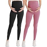 WELL&JUST Maternity Leggings Over The Belly - Ultra Soft Pregnancy Active Wear for Workout Casual, High Waist Yoga Tights