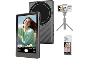 JXJXQU Wireless Vlog Selfie Monitor Screen: 4K 30fps Rear Camera Recording for Vlogging with iPhone Android, Built-in Speaker & Remote Zoom Selfies Magnetic Phone Monitor for TikTok YouTube Live Stream